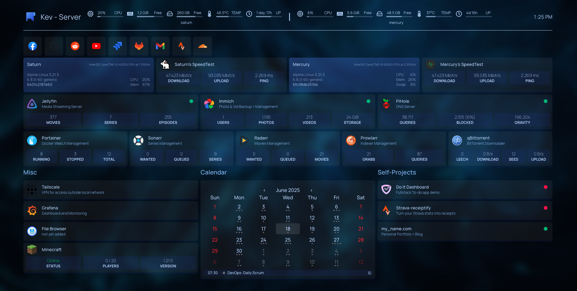 homelab dashboard